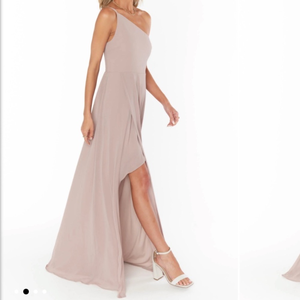 Show‎ Me Your Mumu Shannon One Shoulder Bridesmaid Dress soft chiffon beige
